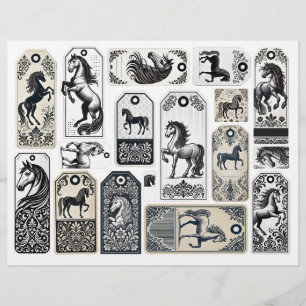 Damask bloeide Labels met paarden