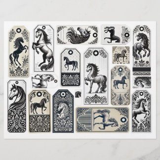 Damask bloeide Labels met paarden