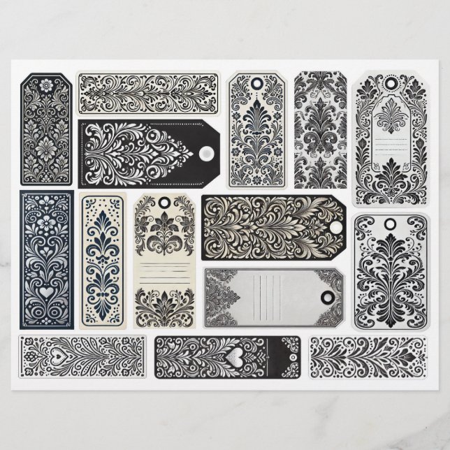 Damask Bloeiende Labels · Junk Journal Scrapbook.. (Voorkant)