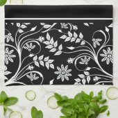 Damask Bloemen Keuken Handdoeken (2) Grijs Zwart W (Gevouwen)