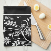 Damask Bloemen Keuken Handdoeken (2) Grijs Zwart W (Quarter Fold)