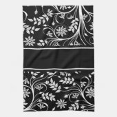 Damask Bloemen Keuken Handdoeken (2) Grijs Zwart W (Verticaal)