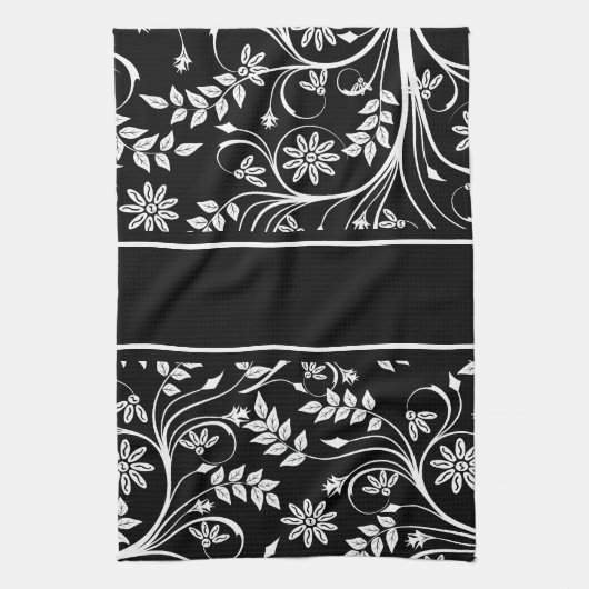 Damask Bloemen Keuken Handdoeken (2) Grijs Zwart W (Verticaal)
