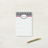 Damask Bloemen Zwart Wit Roze Gepersonaliseerde Na Post-it® Notes (Op bureau)