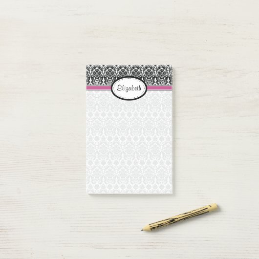 Damask Bloemen Zwart Wit Roze Gepersonaliseerde Na Post-it® Notes (Op bureau)