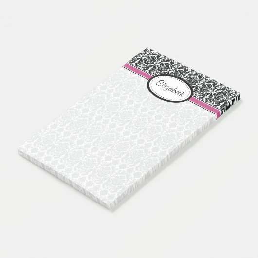 Damask Bloemen Zwart Wit Roze Gepersonaliseerde Na Post-it® Notes (Schuin)