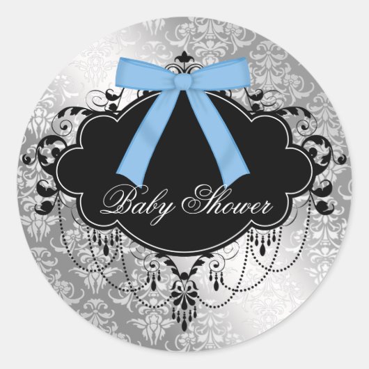 Damask Blue Black Baby Boy Shower Sticker (Voorkant)