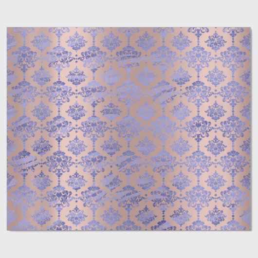 Damask Blue Cobalt Indigo Roos Gold Royal Cadeaupapier (Vlak)