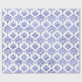 Damask Blue Cobalt Indigo White Royal Floral Cadeaupapier (Vlak)