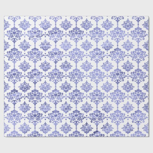 Damask Blue Cobalt Indigo White Royal Floral Cadeaupapier (Vlak)