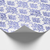 Damask Blue Cobalt Indigo White Royal Floral Cadeaupapier (Hoek)