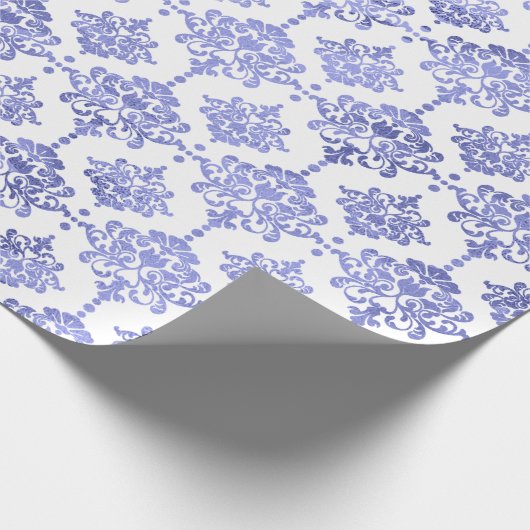 Damask Blue Cobalt Indigo White Royal Floral Cadeaupapier (Hoek)