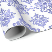 Damask Blue Cobalt Indigo White Royal Floral Cadeaupapier (Rol Hoek)