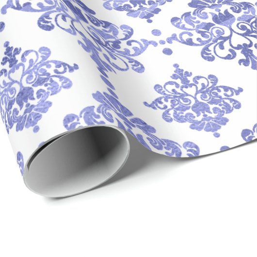 Damask Blue Cobalt Indigo White Royal Floral Cadeaupapier (Rol Hoek)