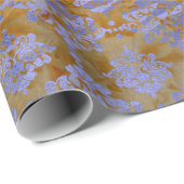 Damask Blue Cobalt Old Paris Roos Gold Royal Cadeaupapier (Rol Hoek)