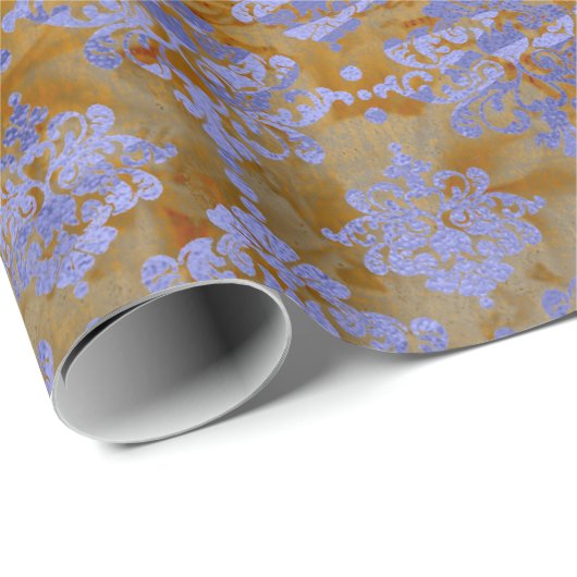 Damask Blue Cobalt Old Paris Roos Gold Royal Cadeaupapier (Rol Hoek)