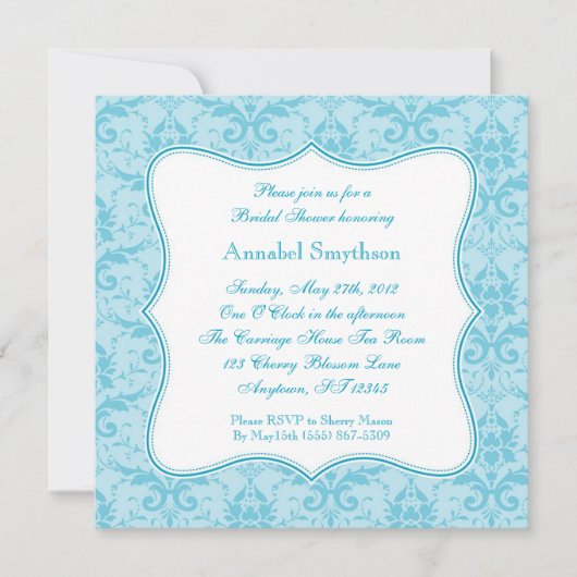 Damask Blue Elegance Uitnodiging (Voorkant)