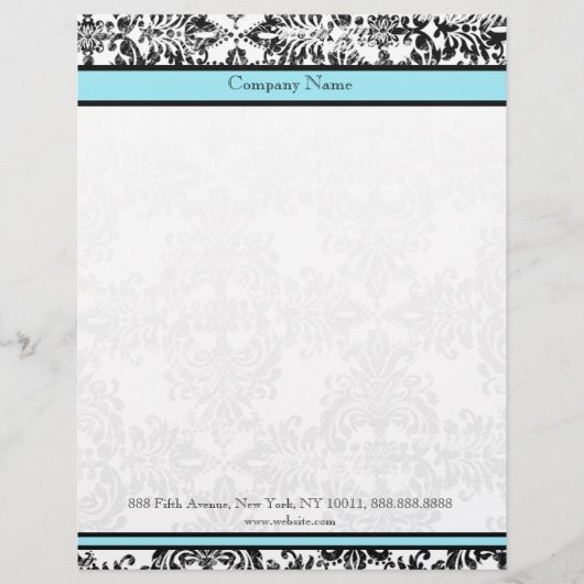 Damask Blue en Black Elegant Letterhead Briefhoofd Sjabloon (Voorkant)
