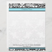 Damask Blue en Black Elegant Letterhead Briefhoofd Sjabloon (Voorkant / Achterkant)