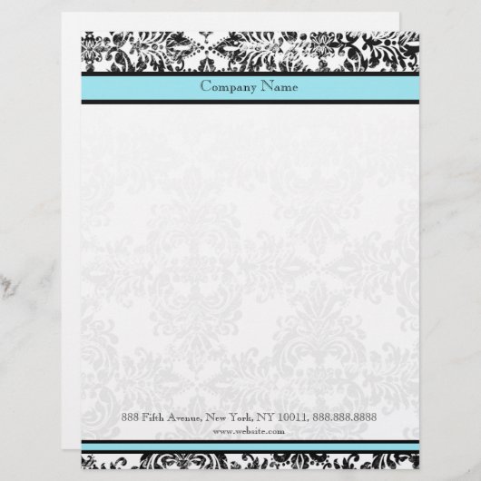 Damask Blue en Black Elegant Letterhead Briefhoofd Sjabloon (Voorkant / Achterkant)
