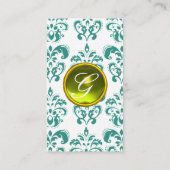 DAMASK BLUE MONOGRAM geel linnen Visitekaartje (Achterkant)