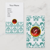 DAMASK BLUE MONOGRAM rood, wit Visitekaartje (Voorkant / Achterkant)