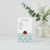 DAMASK BLUE MONOGRAM rood, wit Visitekaartje (Staand voorkant)