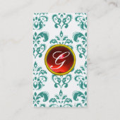 DAMASK BLUE MONOGRAM rood, wit Visitekaartje (Achterkant)