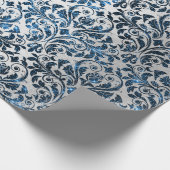 Damask Blue Navy Black Royal Grey Cottage Cadeaupapier (Hoek)