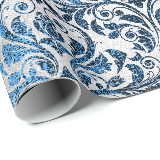 Damask Blue Navy Black Royal Grey Cottage Cadeaupapier (Rol Hoek)