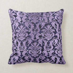 Damask Blue Navy Violet Cottage Paarse Glitter Kussen