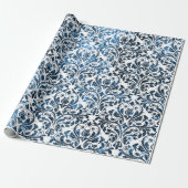 Damask Blue Navy White Royal Grey Cottage Cadeaupapier (Uitgerold)
