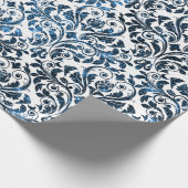 Damask Blue Navy White Royal Grey Cottage Cadeaupapier (Hoek)