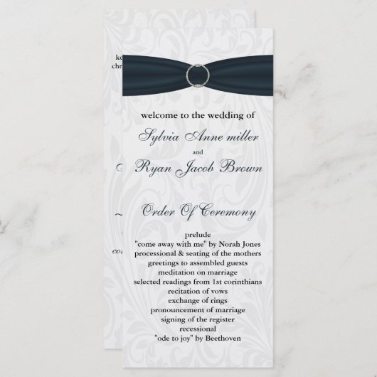 Damask Blue Wedding programma Programmakaart (Voorkant / Achterkant)