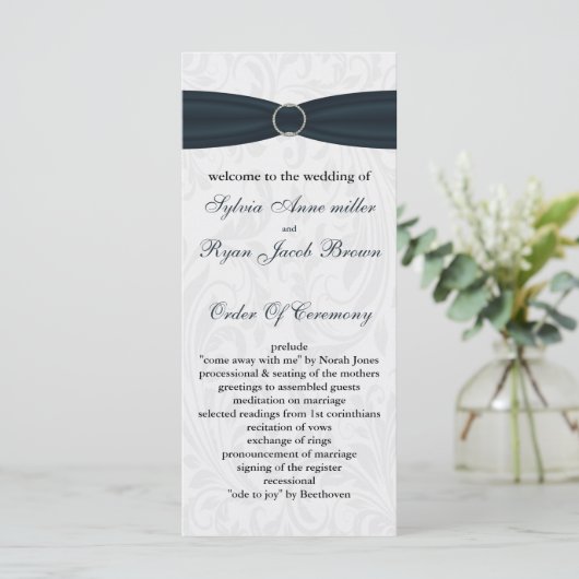 Damask Blue Wedding programma Programmakaart (Staand voorkant)