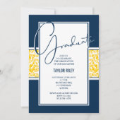 Damask Blue Yellow Graduparty Kaart (Voorkant)