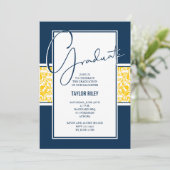 Damask Blue Yellow Graduparty Kaart (Staand voorkant)