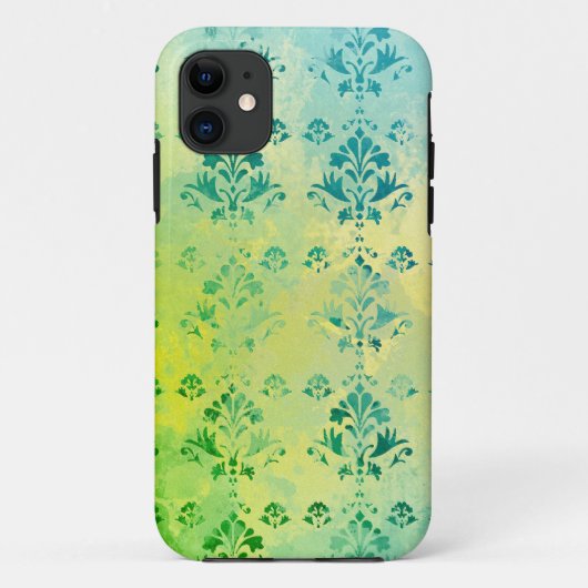  Damask Blue Yellow Green Pattern Case-Mate iPhone Case (Achterkant)