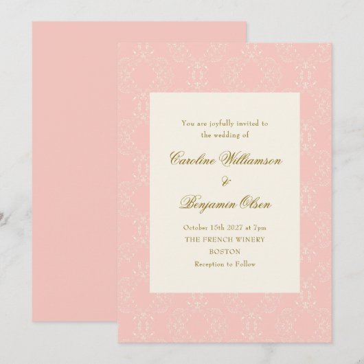   Damask Blush Roze Elegant Huwelijk Kaart (Voorkant / Achterkant)