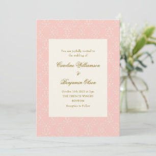 Damask Blush Roze Elegant Huwelijk Kaart