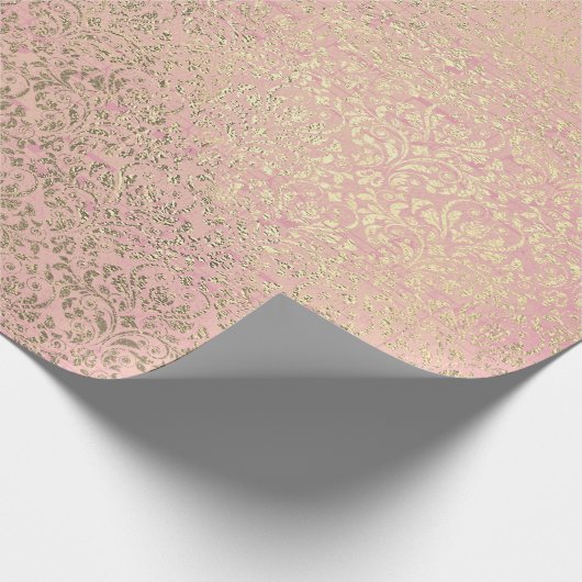 Damask Blush Roze Rose Gold Foxier Salmon Royal Cadeaupapier (Hoek)