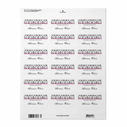 Damask Bookplate Etiket (Full Sheet)