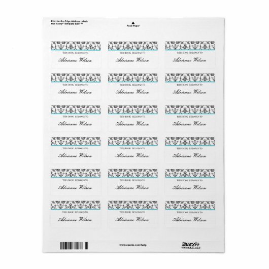 Damask Bookplate Etiket (Full Sheet)