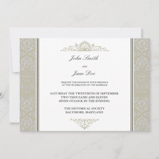 Damask Border Invitation in Champagne Kaart (Voorkant)