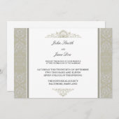 Damask Border Invitation in Champagne Kaart (Voorkant / Achterkant)