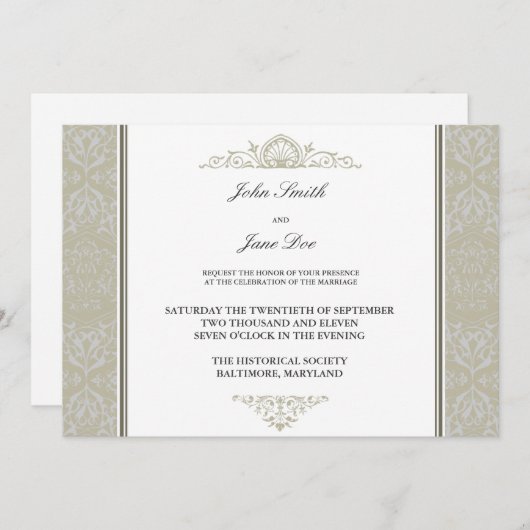 Damask Border Invitation in Champagne Kaart (Voorkant / Achterkant)