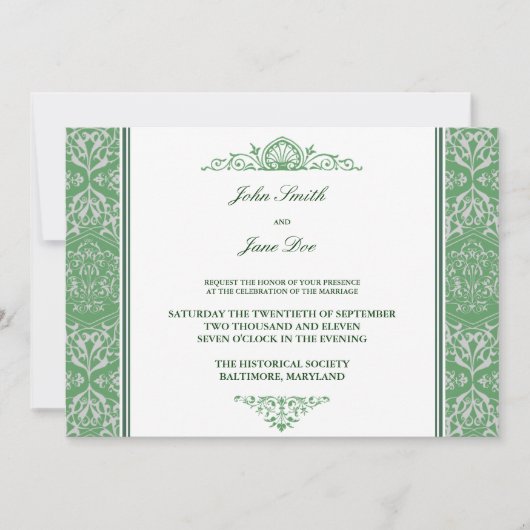 Damask Border Invitation in Mint Kaart (Voorkant)