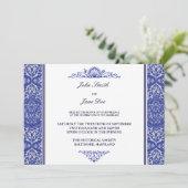 Damask Border Invitation in Royal Blue Kaart (Staand voorkant)