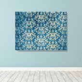 Damask botanic & hearts blue golden triptyprint canvas afdruk (Insitu (Houten vloer))