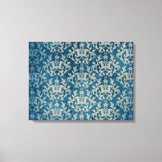 Damask botanic & hearts blue golden triptyprint canvas afdruk (Voorkant)